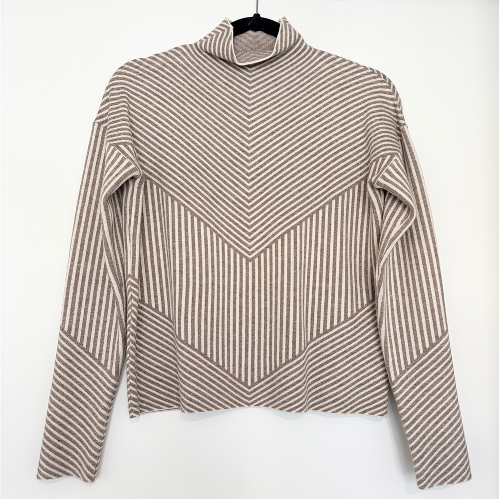 Cynthia Rowley Mock Neck Geometric Stripe Sweater Neutral, Size Small